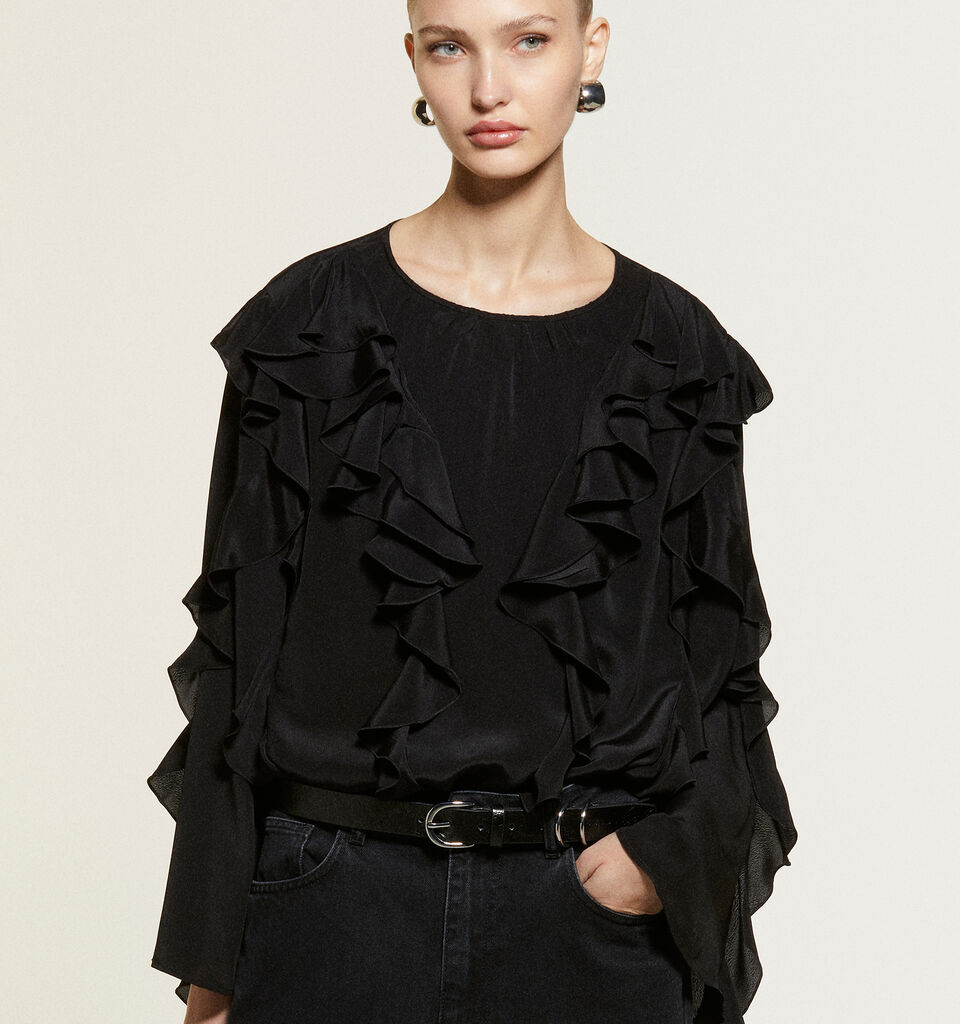 Black blouse with rouches - women's blouses - Black | Sisley image number 8